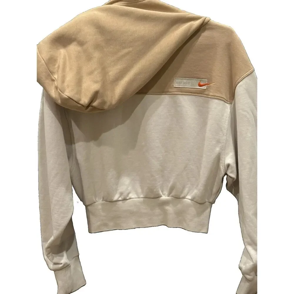 Nike Sportswear Phoenix Fleece Cropped Full Zip Hoodie XS Tan Cream FB7211-104